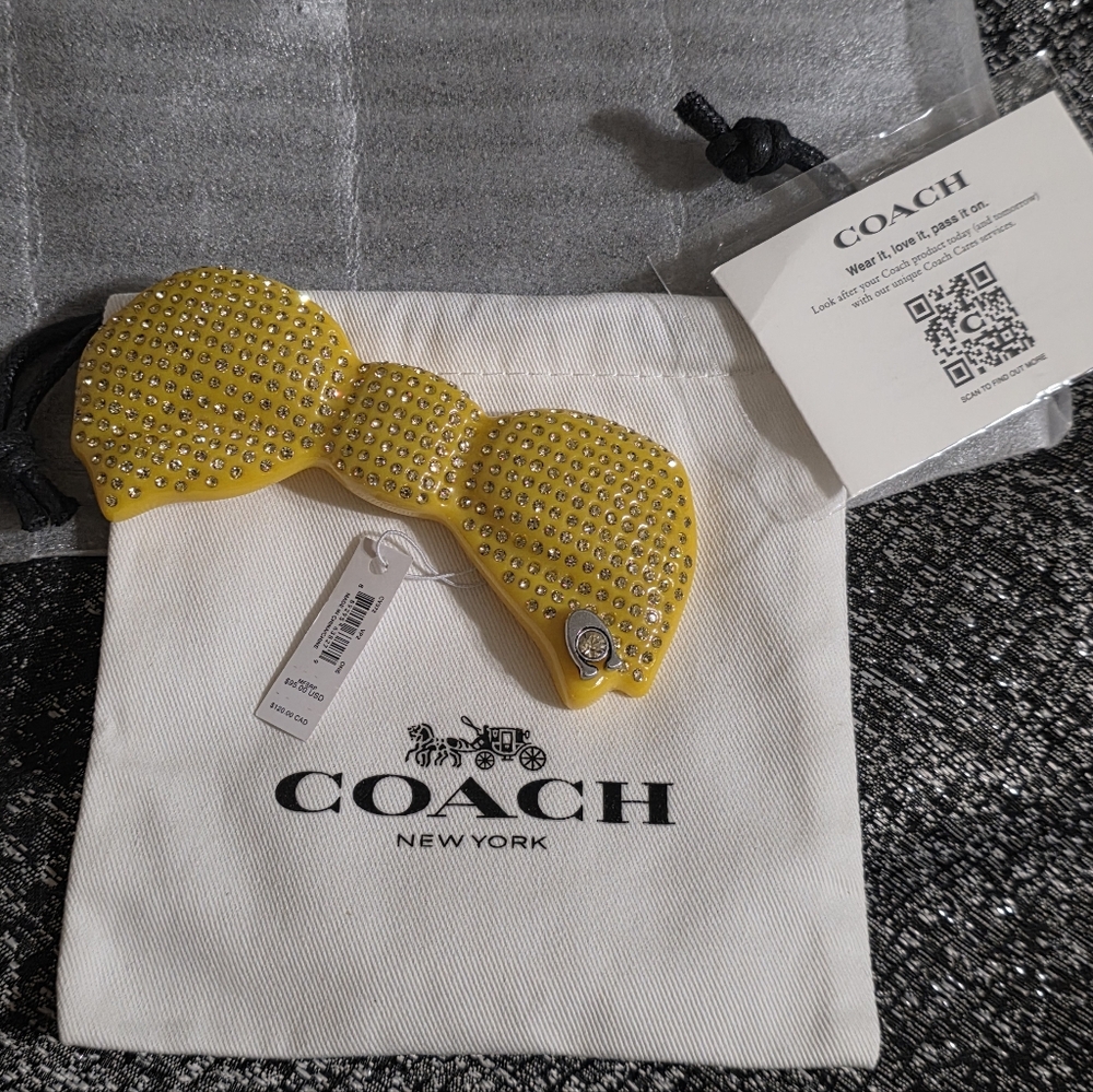 Coach Yellow Crystal Bow Barrette Hair Pin